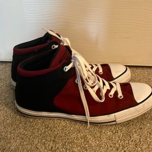 Men’s converse red and black high top sneakers